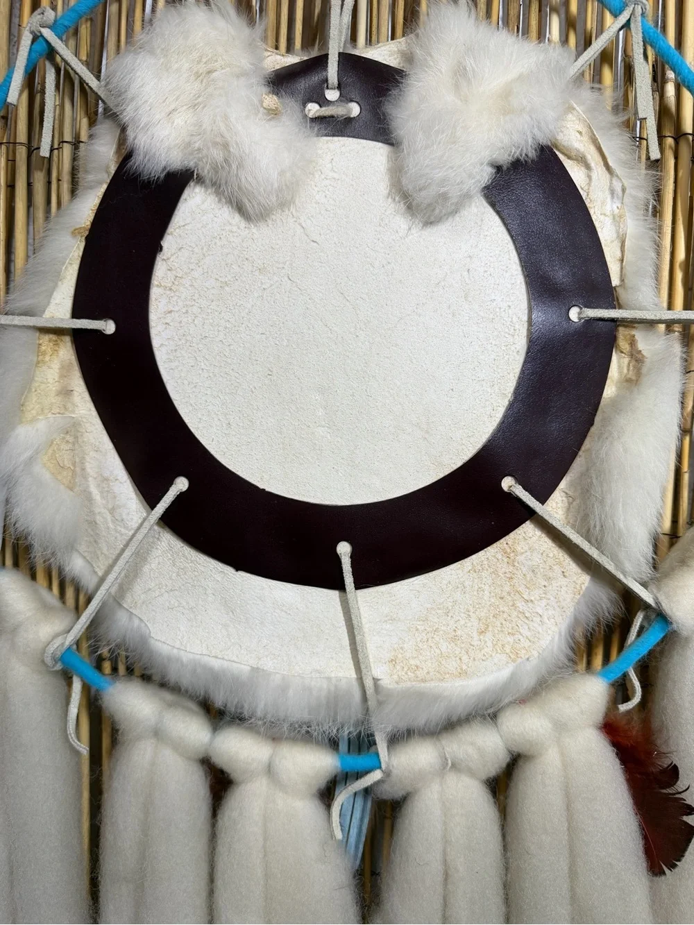 Vintage Large Native American Mandella Dream Catcher, Wool and Rabbit